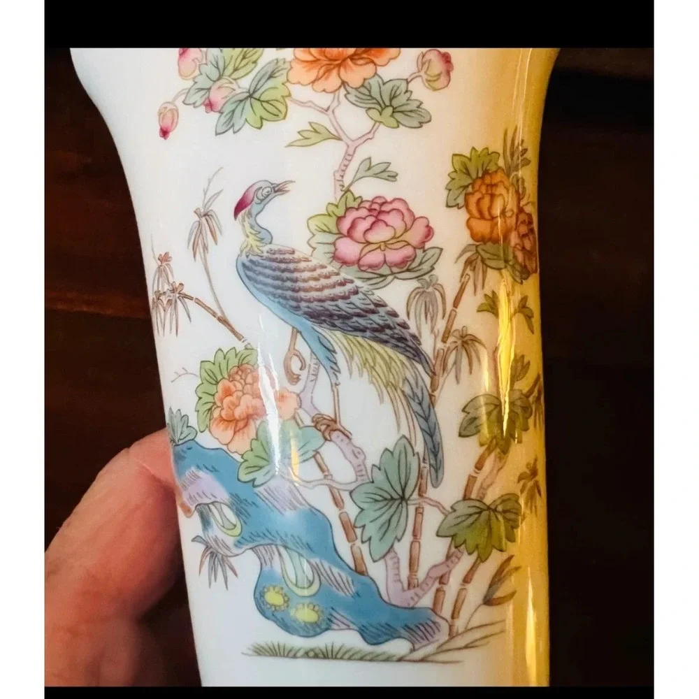 Andrea by Sadek Porcelain Candlesticks Pair Vintage Chinoiserie Bird Floral 7